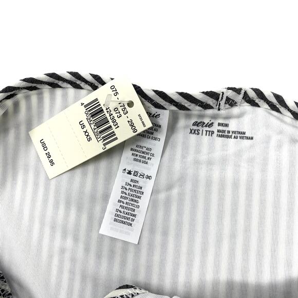 NEW Aerie Black Striped Seersucker Ruffle Summer Beach Bikini Bottom XXS - Picture 4 of 5
